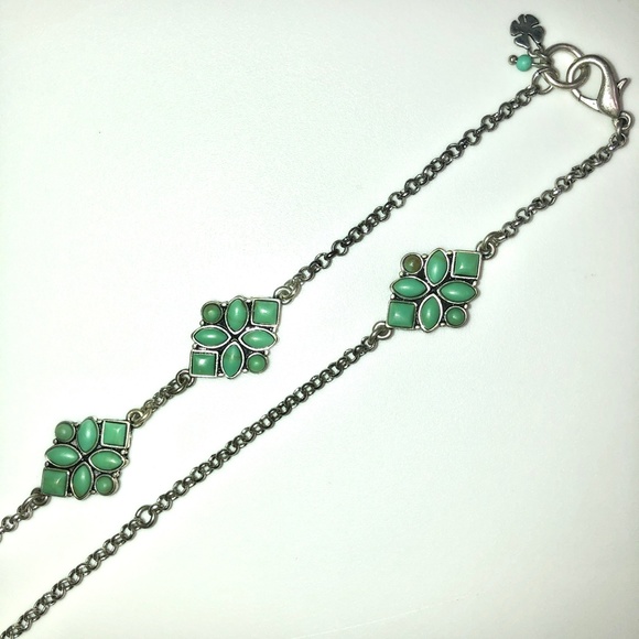 ๐3xHP๐ LUCKY BRAND Faux Turquoise Silver Tone Diamond Shape Long Necklace NEW - Picture 5 of 9